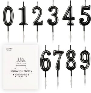 Beanlieve Black Numeral Birthday Candles - Cake Numeric Candles Number 0 1 2 3 4 5 6 7 8 9,Used for Cake Decoration on Birthday Parties and Wedding Anniversary Celebrations(10 Pieces)