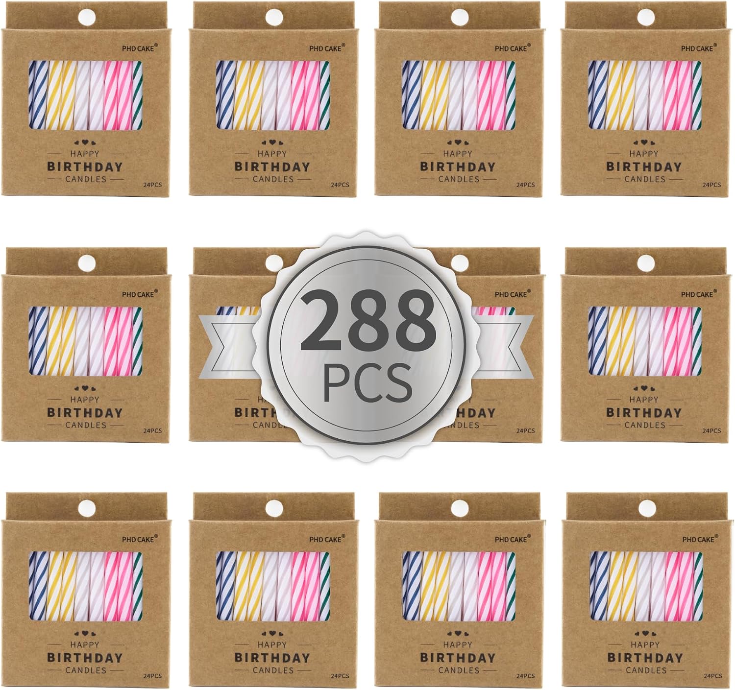 PHD CAKE 288-Count Multicolored Spiral Birthday Candle, Birthday Candles for Cake, Cupcake Candles, Party Celebration